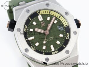 AUDEMARS PIGUET ROYAL OAK OFFSHORE DIVER 15720 APSF 1:1 BEST EDITION GREEN DIAL ON GREEN RUBBER STRAP SA4308 - Image 3