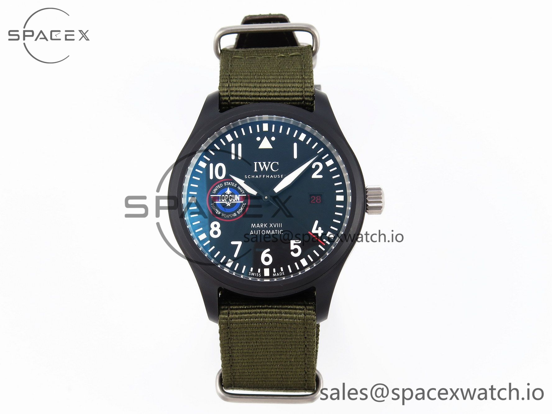 IMG_0165 Iwc Mark XVIII Top Gun "SFTI" Black Ceramic IW324712 ZF 1:1 Best Edition on Green Nylon Strap A32111 - Image 1