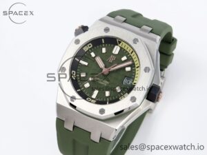 AUDEMARS PIGUET ROYAL OAK OFFSHORE DIVER 15720 APSF 1:1 BEST EDITION GREEN DIAL ON GREEN RUBBER STRAP SA4308 - Image 4