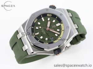 AUDEMARS PIGUET ROYAL OAK OFFSHORE DIVER 15720 APSF 1:1 BEST EDITION GREEN DIAL ON GREEN RUBBER STRAP SA4308 - Image 6