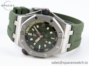 AUDEMARS PIGUET ROYAL OAK OFFSHORE DIVER 15720 APSF 1:1 BEST EDITION GREEN DIAL ON GREEN RUBBER STRAP SA4308 - Image 5