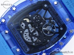 Richard Mille RM035 Blue Transparent RMF Best Edition Skeleton Dial on Blue Rubber Strap Clone RMUL2 - Image 16