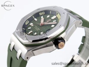 AUDEMARS PIGUET ROYAL OAK OFFSHORE DIVER 15720 APSF 1:1 BEST EDITION GREEN DIAL ON GREEN RUBBER STRAP SA4308 - Image 7