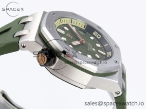 AUDEMARS PIGUET ROYAL OAK OFFSHORE DIVER 15720 APSF 1:1 BEST EDITION GREEN DIAL ON GREEN RUBBER STRAP SA4308 - Image 8