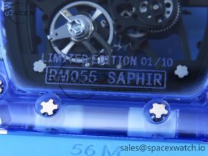 Richard Mille RM035 Blue Transparent RMF Best Edition Skeleton Dial on Blue Rubber Strap Clone RMUL2 - Image 20
