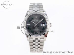 ROLEX DATEJUST 36 SS 126200 VSF 1:1 BEST EDITION 904L STEEL GRAY DIAL GREEN ROMAN ON JUBILEE BRACELET VS3235