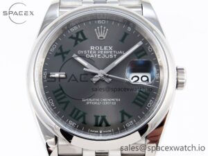 ROLEX DATEJUST 36 SS 126200 VSF 1:1 BEST EDITION 904L STEEL GRAY DIAL GREEN ROMAN ON JUBILEE BRACELET VS3235 - Image 2