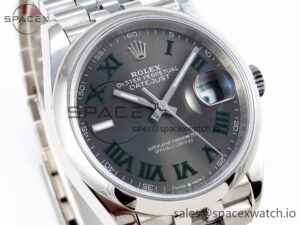 ROLEX DATEJUST 36 SS 126200 VSF 1:1 BEST EDITION 904L STEEL GRAY DIAL GREEN ROMAN ON JUBILEE BRACELET VS3235 - Image 3