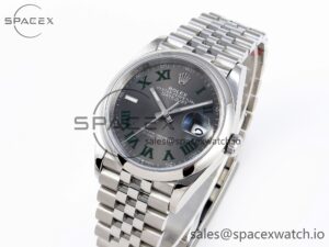 ROLEX DATEJUST 36 SS 126200 VSF 1:1 BEST EDITION 904L STEEL GRAY DIAL GREEN ROMAN ON JUBILEE BRACELET VS3235 - Image 4