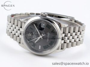 ROLEX DATEJUST 36 SS 126200 VSF 1:1 BEST EDITION 904L STEEL GRAY DIAL GREEN ROMAN ON JUBILEE BRACELET VS3235 - Image 5