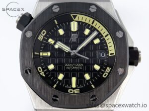 AUDEMARS PIGUET ROYAL OAK OFFSHORE DIVER 15720 CERAMIC BEZEL APSF 1:1 BEST EDITION BLACK DIAL ON BLACK RUBBER STRAP SA4308 - Image 2