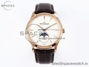 Jaeger-Lecoultre Master Ultra Thin Moon 1368420 RG ZF 1:1 Best Edition White Dial on Brown Leather Strap SA925 Super Clone V2