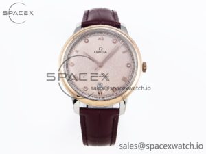 Omega De Ville Date RG MKF 1:1 Best Edition Brown Textured Dial Diamonds Marker on Brown Leather Strap A8800
