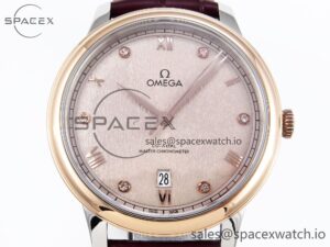 Omega De Ville Date RG MKF 1:1 Best Edition Brown Textured Dial Diamonds Marker on Brown Leather Strap A8800 - Image 2