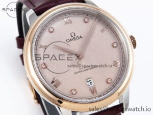 Omega De Ville Date RG MKF 1:1 Best Edition Brown Textured Dial Diamonds Marker on Brown Leather Strap A8800 - Image 3