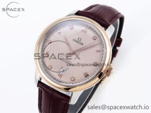Omega De Ville Date RG MKF 1:1 Best Edition Brown Textured Dial Diamonds Marker on Brown Leather Strap A8800 - Image 4