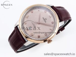 Omega De Ville Date RG MKF 1:1 Best Edition Brown Textured Dial Diamonds Marker on Brown Leather Strap A8800 - Image 6