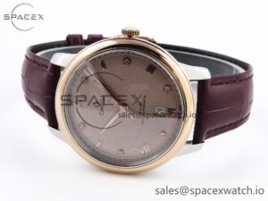 Omega De Ville Date RG MKF 1:1 Best Edition Brown Textured Dial Diamonds Marker on Brown Leather Strap A8800 - Image 5
