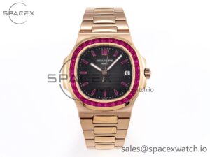PATEK PHILIPPE NAUTILUS 5711 RG GPF 1:1 BEST EDITION GRAY DIAL PURPLE DIAMONDS BEZEL ON RG BRACELET 324CS