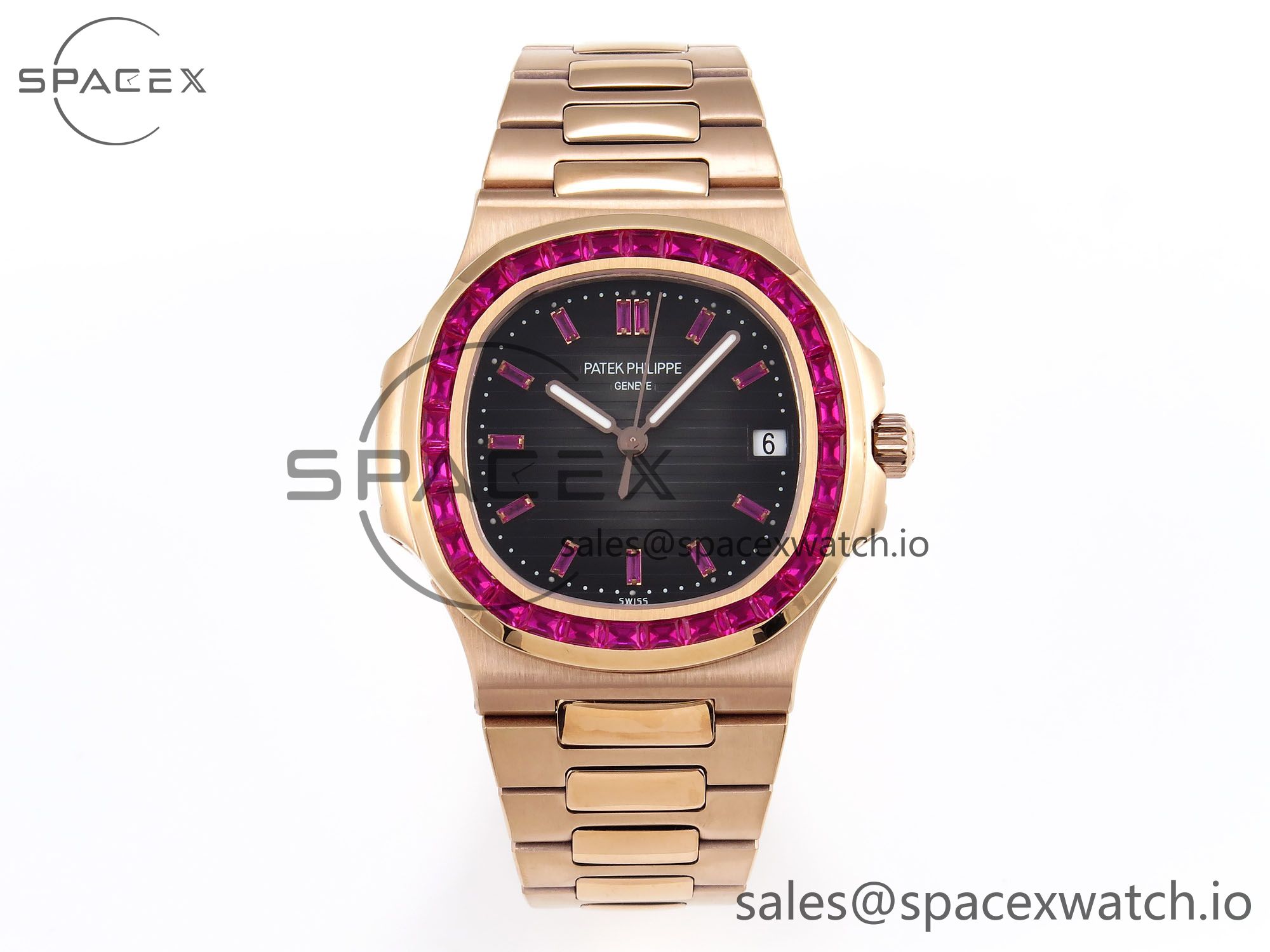 IMG_0202 PATEK PHILIPPE NAUTILUS 5711 RG GPF 1:1 BEST EDITION GRAY DIAL PURPLE DIAMONDS BEZEL ON RG BRACELET 324CS - Image 1