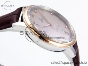 Omega De Ville Date RG MKF 1:1 Best Edition Brown Textured Dial Diamonds Marker on Brown Leather Strap A8800 - Image 8
