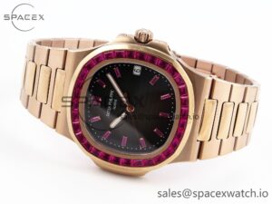 PATEK PHILIPPE NAUTILUS 5711 RG GPF 1:1 BEST EDITION GRAY DIAL PURPLE DIAMONDS BEZEL ON RG BRACELET 324CS - Image 5