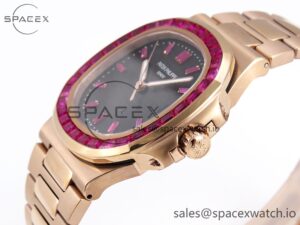 PATEK PHILIPPE NAUTILUS 5711 RG GPF 1:1 BEST EDITION GRAY DIAL PURPLE DIAMONDS BEZEL ON RG BRACELET 324CS - Image 7