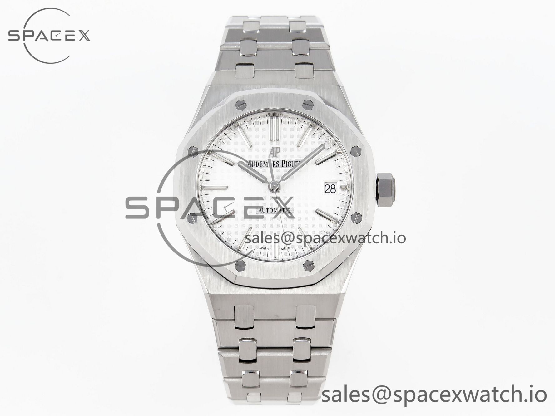 IMG_0207 Audermars Piguet Royal Oak 37mm 15450 SS APSF 1:1 Best Edition White Textured Dial on SS Bracelet SA3120 Super Clone - Image 1