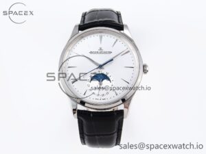 Jaeger-Lecoultre Master Ultra Thin Moon 1368420 SS ZF 1:1 Best Edition White Dial on Black Leather Strap SA925 Super Clone V2