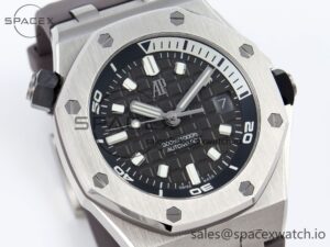 AUDEMARS PIGUET ROYAL OAK OFFSHORE DIVER 15720 APSF 1:1 BEST EDITION GRAY DIAL ON GRAY RUBBER STRAP SA4308 - Image 3