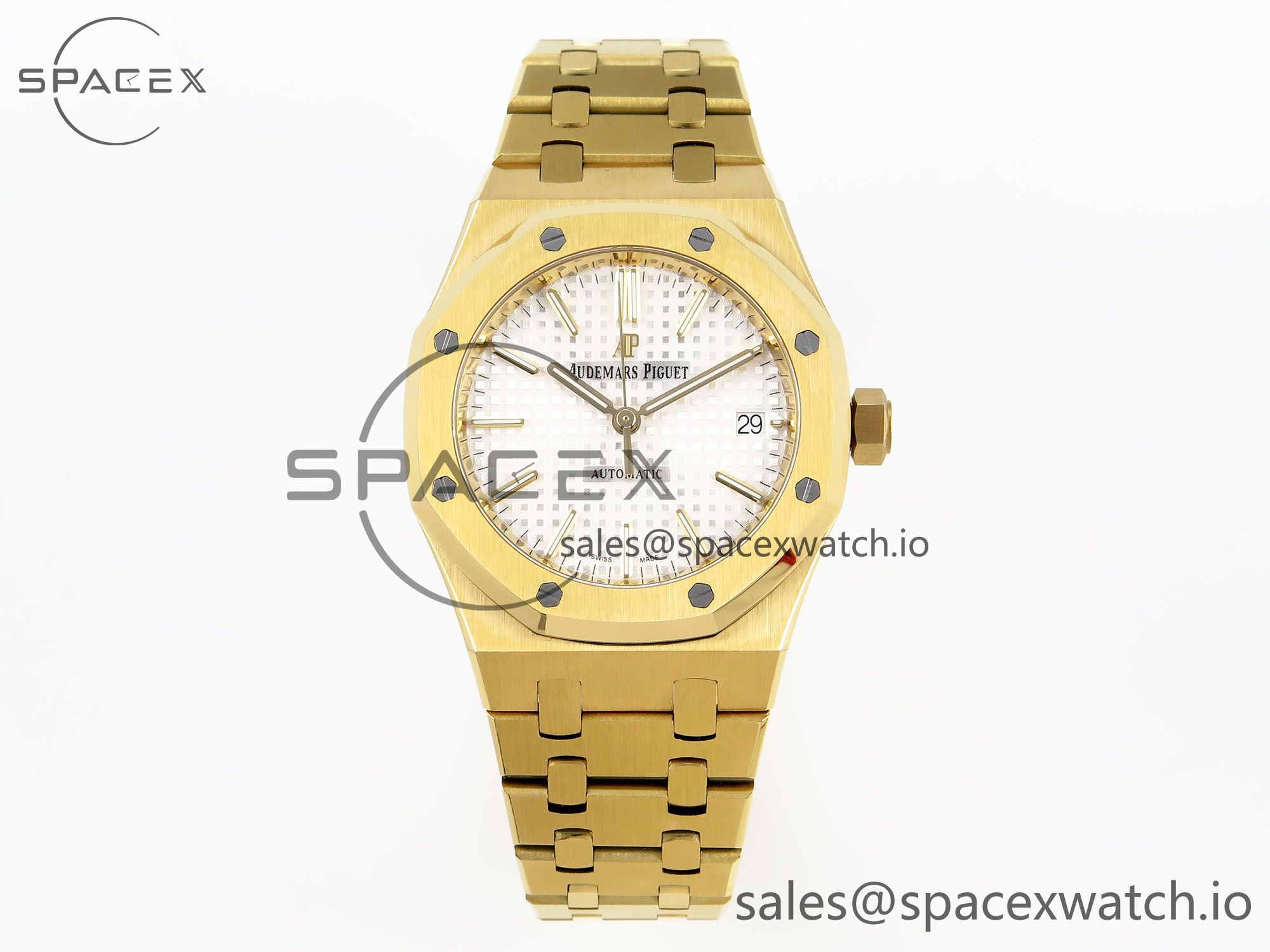 IMG_0238 Audermars Piguet Royal Oak 37mm 15450 YG IPF Best Edition White Dial on YG Bracelet SA3120 Super Clone - Image 1