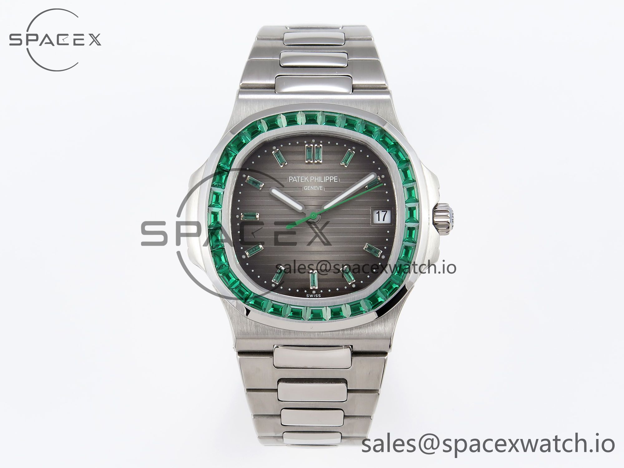 IMG_0246 PATEK PHILIPPE NAUTILUS 5711 SS GPF 1:1 BEST EDITION GRAY DIAL GREEN DIAMONDS BEZEL ON SS BRACELET 324CS - Image 1