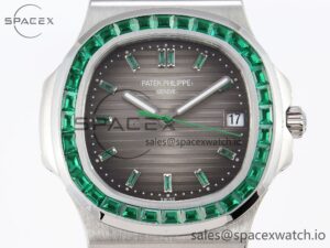 PATEK PHILIPPE NAUTILUS 5711 SS GPF 1:1 BEST EDITION GRAY DIAL GREEN DIAMONDS BEZEL ON SS BRACELET 324CS - Image 2