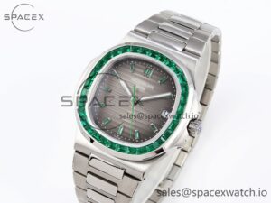 PATEK PHILIPPE NAUTILUS 5711 SS GPF 1:1 BEST EDITION GRAY DIAL GREEN DIAMONDS BEZEL ON SS BRACELET 324CS - Image 4