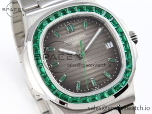 PATEK PHILIPPE NAUTILUS 5711 SS GPF 1:1 BEST EDITION GRAY DIAL GREEN DIAMONDS BEZEL ON SS BRACELET 324CS - Image 3