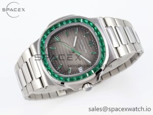 PATEK PHILIPPE NAUTILUS 5711 SS GPF 1:1 BEST EDITION GRAY DIAL GREEN DIAMONDS BEZEL ON SS BRACELET 324CS - Image 6