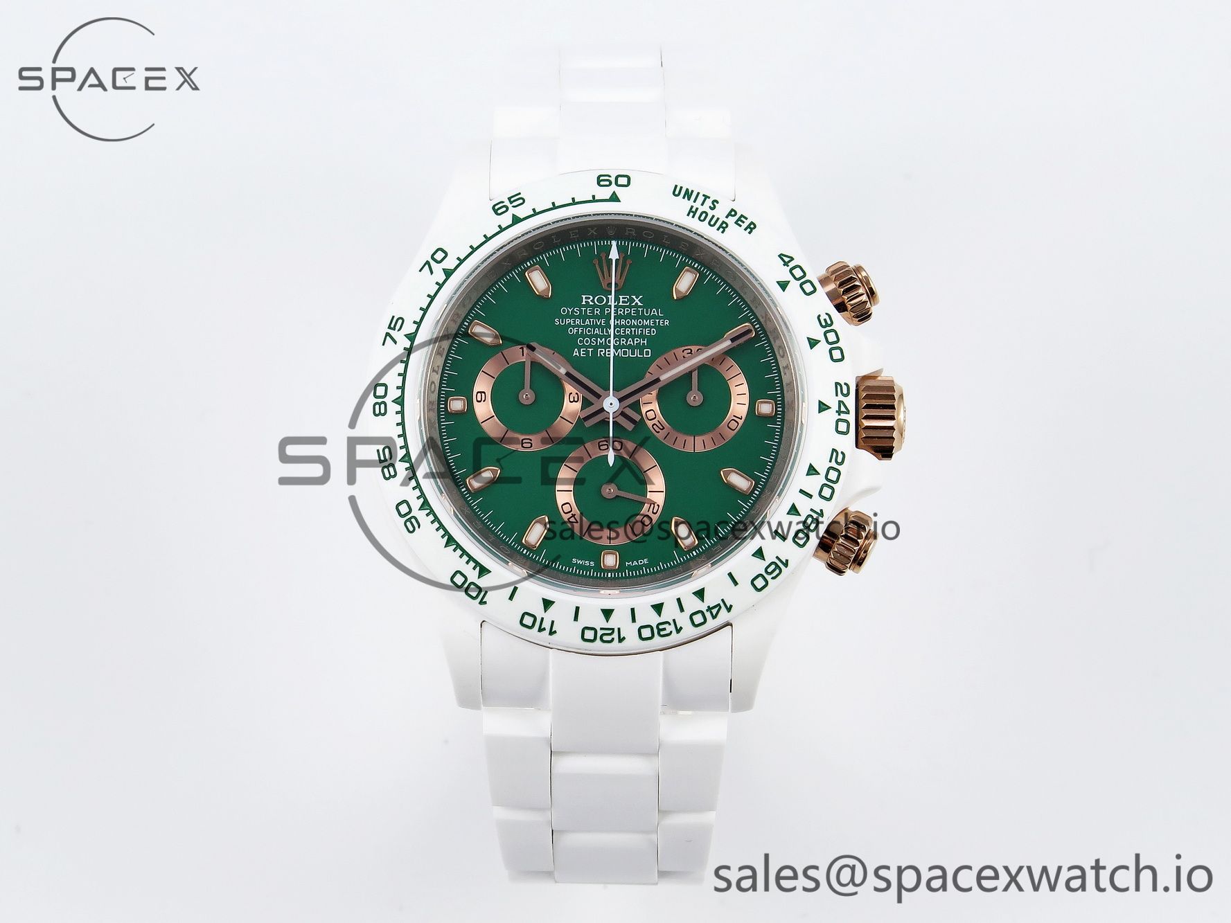 IMG_0251 Rolex Daytona AET White Ceramic Case and Bracelet Green Dial SA4130 V2 - Image 1