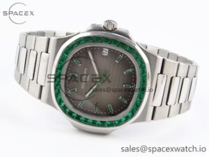 PATEK PHILIPPE NAUTILUS 5711 SS GPF 1:1 BEST EDITION GRAY DIAL GREEN DIAMONDS BEZEL ON SS BRACELET 324CS - Image 5
