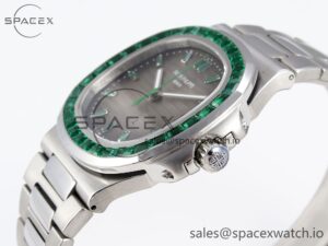PATEK PHILIPPE NAUTILUS 5711 SS GPF 1:1 BEST EDITION GRAY DIAL GREEN DIAMONDS BEZEL ON SS BRACELET 324CS - Image 7