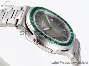 PATEK PHILIPPE NAUTILUS 5711 SS GPF 1:1 BEST EDITION GRAY DIAL GREEN DIAMONDS BEZEL ON SS BRACELET 324CS - Image 8