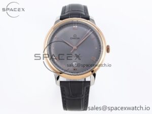 Omega De Ville Date RG MKF 1:1 Best Edition Gray Dial Roman Marker on Gray Leather Strap A8800