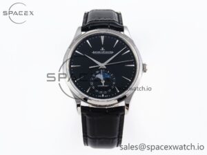 Jaeger-Lecoultre Master Ultra Thin Moon 1368420 SS ZF 1:1 Best Edition Black Dial on Black Leather Strap SA925 Super Clone V2