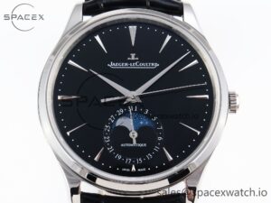 Jaeger-Lecoultre Master Ultra Thin Moon 1368420 SS ZF 1:1 Best Edition Black Dial on Black Leather Strap SA925 Super Clone V2 - Image 2