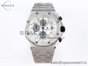 AUDEMARS PIGUET ROYAL OAK OFFSHORE 42MM SS APF 1:1 BEST EDITION WHITE/SILVER DIAL ON SS BRACELET STRAP A7750
