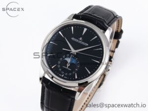 Jaeger-Lecoultre Master Ultra Thin Moon 1368420 SS ZF 1:1 Best Edition Black Dial on Black Leather Strap SA925 Super Clone V2 - Image 4