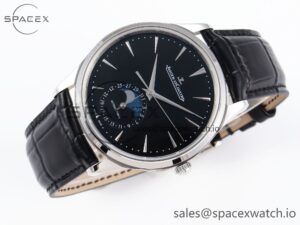 Jaeger-Lecoultre Master Ultra Thin Moon 1368420 SS ZF 1:1 Best Edition Black Dial on Black Leather Strap SA925 Super Clone V2 - Image 6