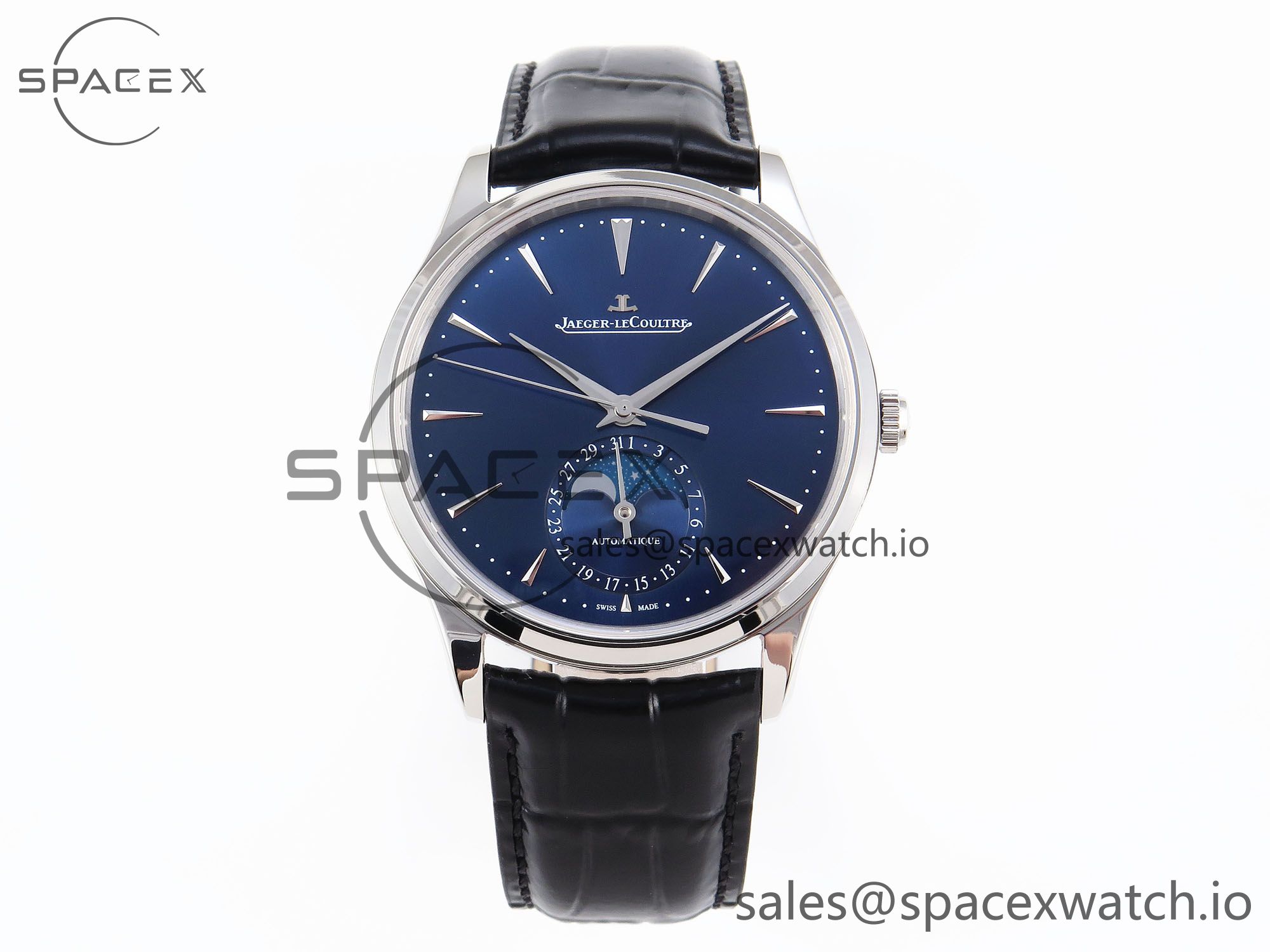 IMG_0269 Jaeger-Lecoultre Master Ultra Thin Moon 1368420 SS ZF 1:1 Best Edition Blue Dial on Black Leather Strap SA925 Super Clone V2 - Image 1