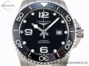 Longines Hydroconquest 43MM SS Black Ceramic Bezel XF 1:1 Best Edition Black Dial On SS Bracelet L888 - Image 2