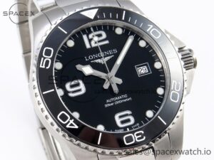 Longines Hydroconquest 43MM SS Black Ceramic Bezel XF 1:1 Best Edition Black Dial On SS Bracelet L888 - Image 3