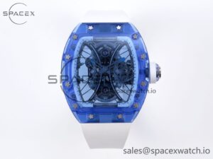 RICHARD MILLE RM53-02 BLUE TRANSPARENT TOURBILLON RMF BEST EDITION SKELETON DIAL ON WHITE RUBBER STRAP V2